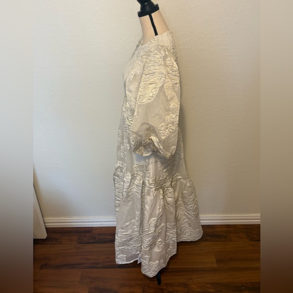 ASOS EDITION Tiered Metallic Floral Jacquard Midi Dress – Ivory/White NWT Size 4 - Picture 5 of 16